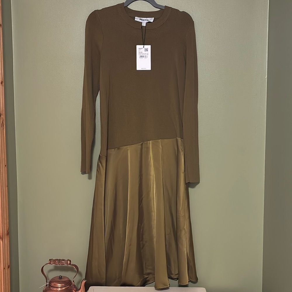 NWT IPEKYOL Knitwear Mixed Dress in Chartreuse